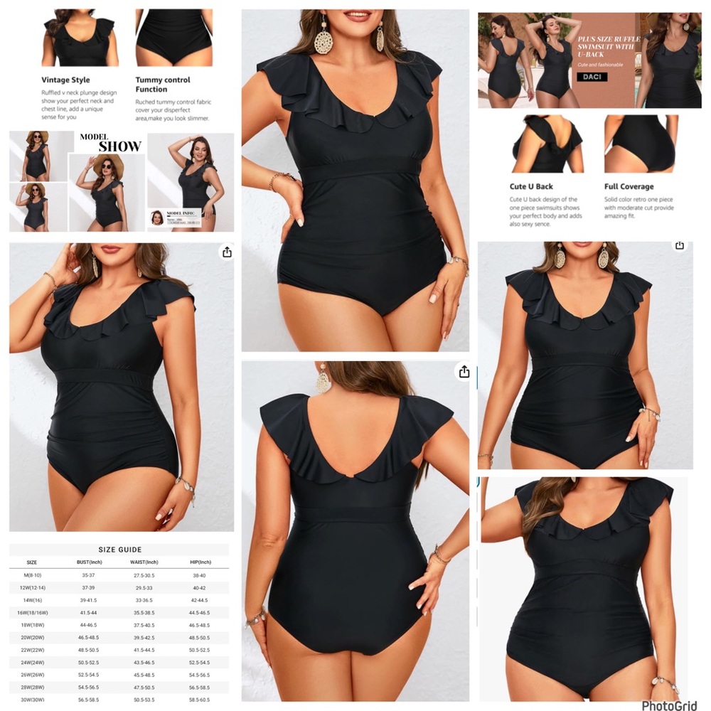 Daci XXL plus size black one piece swimsuit NWT